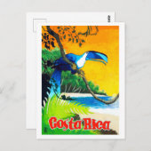 コスタリカ，エキゾチックなオウムの上のビーチ,ヴィンテージ ポストカード (正面/裏面)