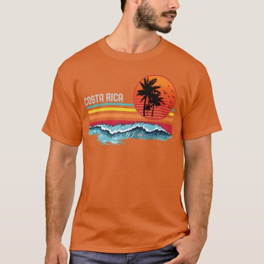 コスタリカ ビーチ 日没 80年代 サーフィン サーフ 70年代 ファミリ Tシャツ (正面)