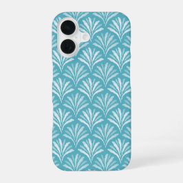 コスタルターコイズブルーの花柄ホタテのデザイン iPhone 16ケース