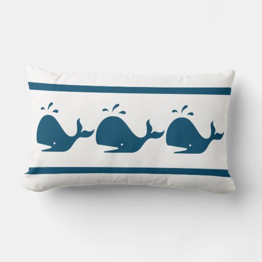 コスタル航海のネイビーブルーホエールホワイト ランバークッション (正面)