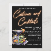 コスチュームとカクテルアダルトスカルハローウィンパーティ 招待状 (正面)