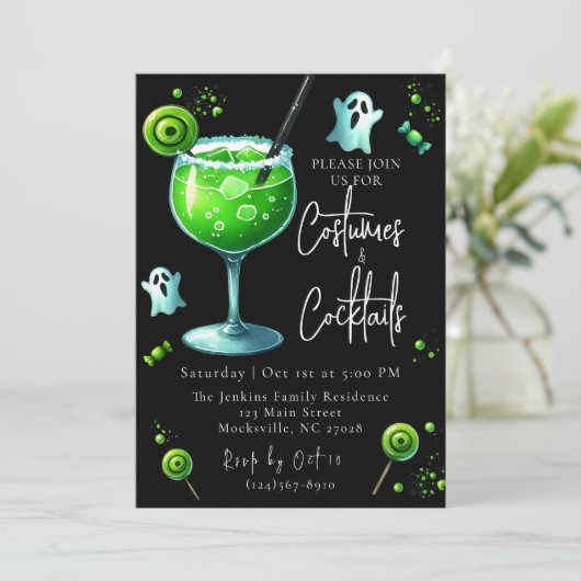 コスチュームとカクテルハローウィンパーティ招待状 招待状 (スタンド正面)