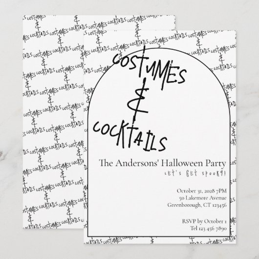 コスチュームとカクテル ハロウィンパーティー 招待状 (正面/裏面)