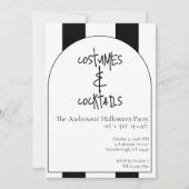 コスチュームとカクテル ハロウィンパーティ ストライプ 招待状 (正面)