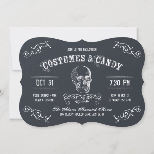 コスチュームとキャンディハローウィンパーティ招待状 招待状 (正面)