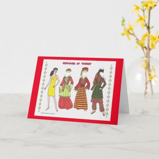 コスチュームのトルコ紙の人形空白のグリーティングカード カード (黄色い花)