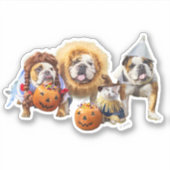 コスチュームのブルドッグ3匹 シール (正面)