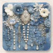 コスチュームジュエリーオンブルーデニム コースター (正面)