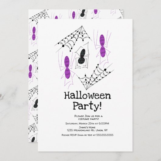 コスチュームハローウィンパーティスパイダードードル 招待状 (正面/裏面)