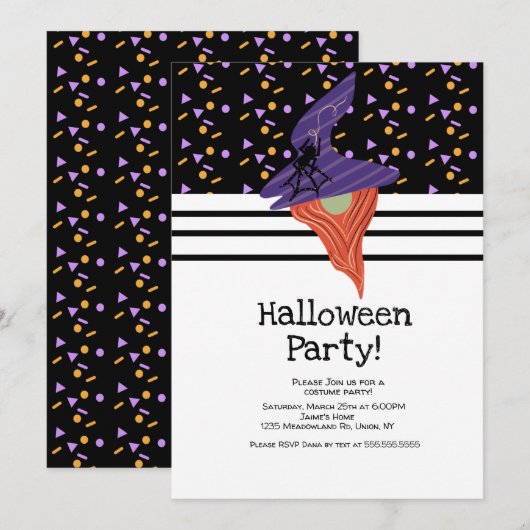 コスチュームハローウィンパーティ格言ドードルズ紙吹雪 招待状 (正面/裏面)