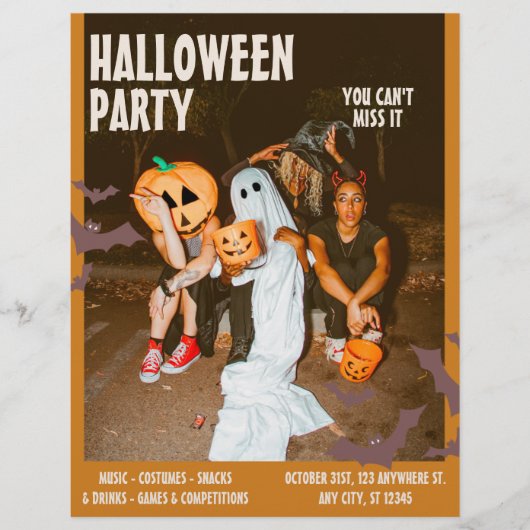 コスチュームハローウィンパーティ、ヴィンテージ編集可能ハロウィーン チラシ (正面)