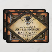 コスチュームパーティーオレンジブラックスパイダーカクテル招待状 招待状 (正面/裏面)