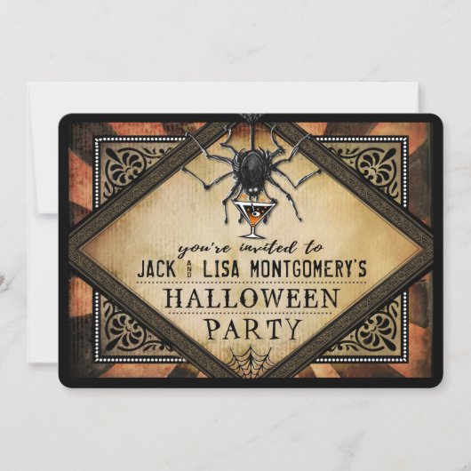 コスチュームパーティーオレンジブラックスパイダーカクテル招待状 招待状 (正面)