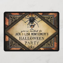 コスチュームパーティーオレンジブラックスパイダーカクテル招待状 招待状