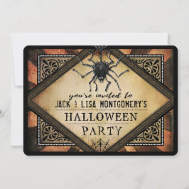 コスチュームパーティーオレンジ&ブラックスパイダーゴシック招待状 招待状