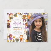 コスチュームパーティーガールハロウィーン誕生日パーティー写真 招待状 (正面)