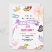 コスチュームパーティーキッズピンクガール誕生日 招待状 (正面)