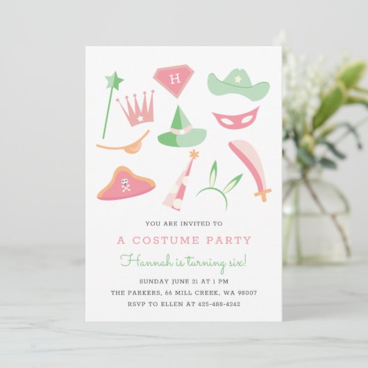 コスチュームパーティー子供の誕生日パーティーパステル 招待状 (スタンド正面)