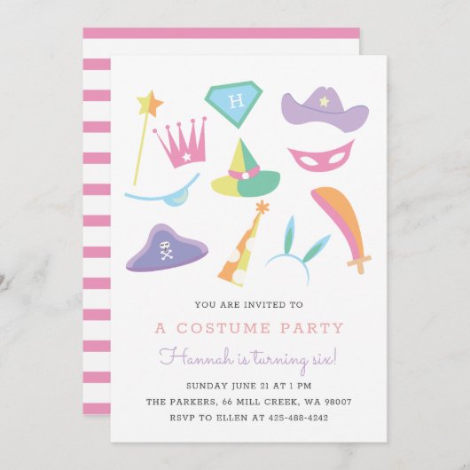 コスチュームパーティー子供の誕生日パーティーレインボー001 招待状 (正面/裏面)