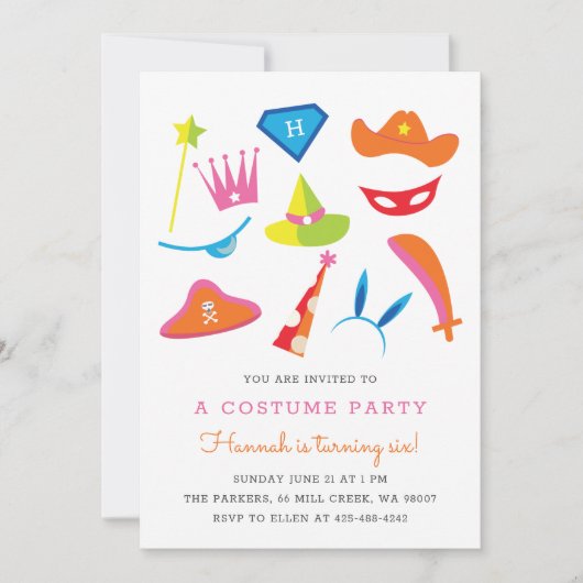 コスチュームパーティー子供の誕生日パーティーレインボー003 招待状 (正面)