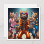 コスチュームパーティー、ディスコ踊りパーティー、猫 招待状 (正面/裏面)