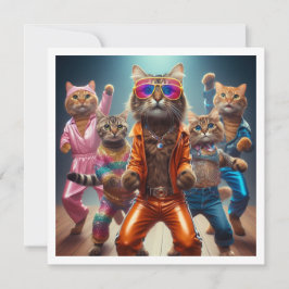 コスチュームパーティー、ディスコ踊りパーティー、猫 招待状