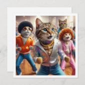 コスチュームパーティー、ディスコ・ダンス・パーティー、猫 招待状 (正面/裏面)