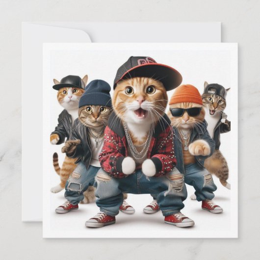 コスチュームパーティー、ヒップホップダンス、ダンスパーティー、猫 招待状 (正面)