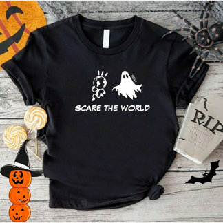 コスチューム少年ハロウィンシャツがワールドブラックを怖がる Tシャツ