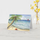 コスチューム風景手のひらビーチグリーティングカード カード (黄色い花)