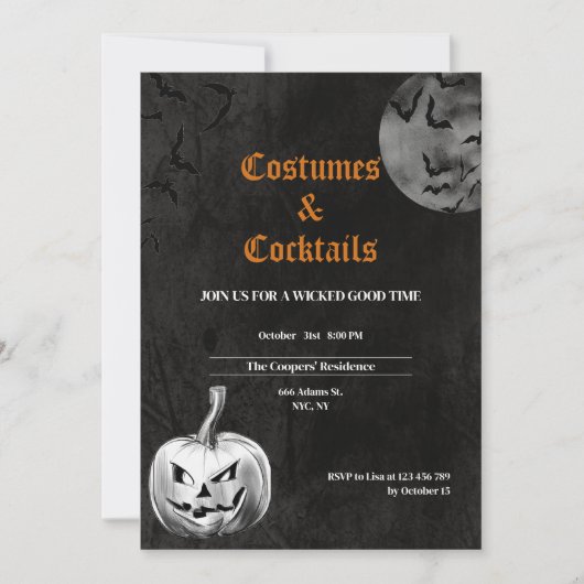 コスチューム&カクテルアダルト不気味ハローウィンパーティ 招待状 (正面)