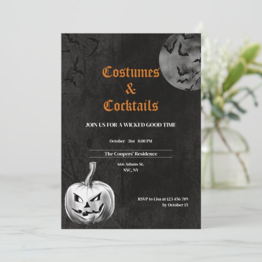 コスチューム&カクテルアダルト不気味ハローウィンパーティ 招待状 (スタンド正面)
