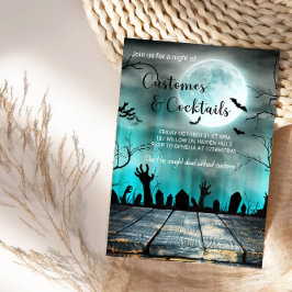 コスチューム&カクテルハロウィン不気味ツリー&こうもり 招待状