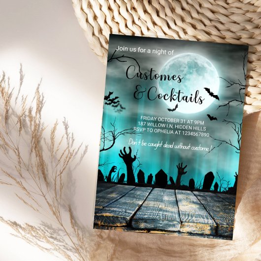 コスチューム&カクテルハロウィン不気味ツリー&こうもり 招待状
