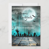 コスチューム&カクテルハロウィン不気味ツリー&こうもり 招待状 (正面)