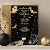 コスチューム&カクテルブラック&金ゴールドハローウィンパーティ 招待状