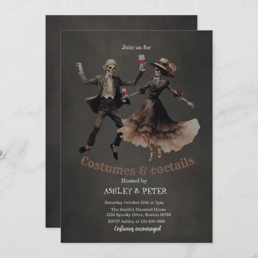 コスチューム&カクテルヴィンテージスケルトンハロウィーン 招待状 (正面/裏面)