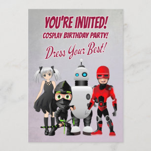 コスプレテーマ誕生日パーティーとキャラクター 招待状