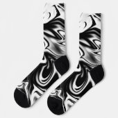 「コスミックスワール：黒と白の大理石のエレガンス ソックス (左)