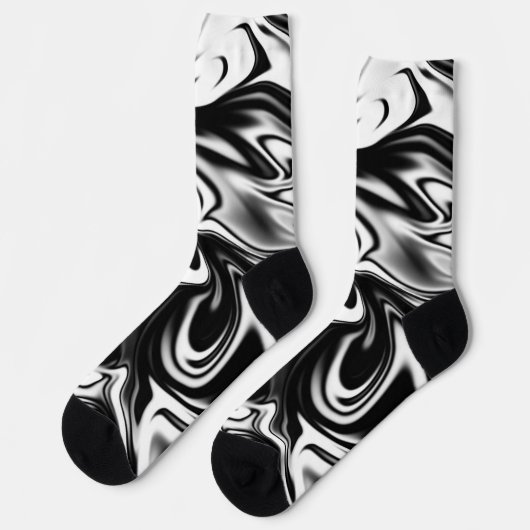 「コスミックスワール：黒と白の大理石のエレガンス ソックス (左)
