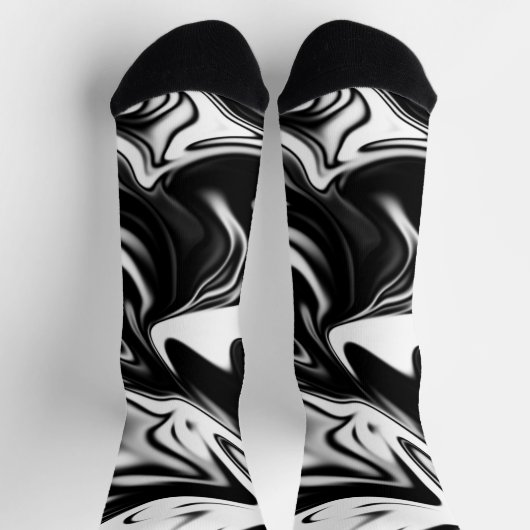 「コスミックスワール：黒と白の大理石のエレガンス ソックス (上部)