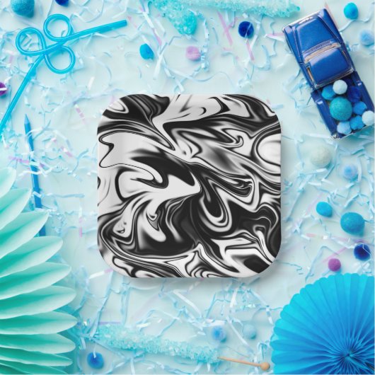 「コスミックスワール：黒と白の大理石のエレガンス ペーパープレート (パーティー)