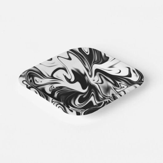 「コスミックスワール：黒と白の大理石のエレガンス ペーパープレート (傾斜あり)