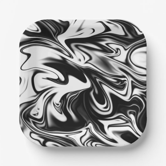 「コスミックスワール：黒と白の大理石のエレガンス ペーパープレート (正面)