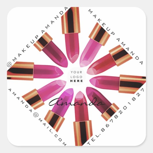 コスメティカメイクアップ金ゴールドピンクリップスティックロゴショップ スクエアシール (正面)