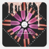 コスメメイクアップアーティストピンクのリップスティックのロゴの滴 スクエアシール (正面)