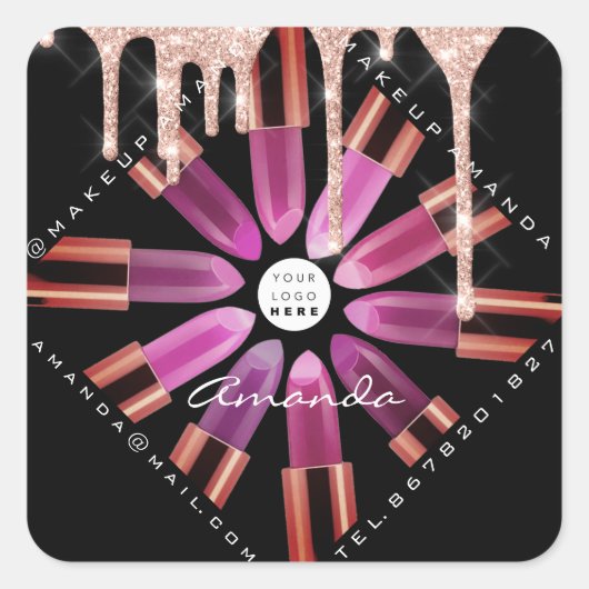 コスメメイクアップアーティストピンクのリップスティックのロゴの滴 スクエアシール (正面)