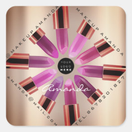 コスメメイクアップアーティストピンクリップスティックバラ金ゴールド スクエアシール