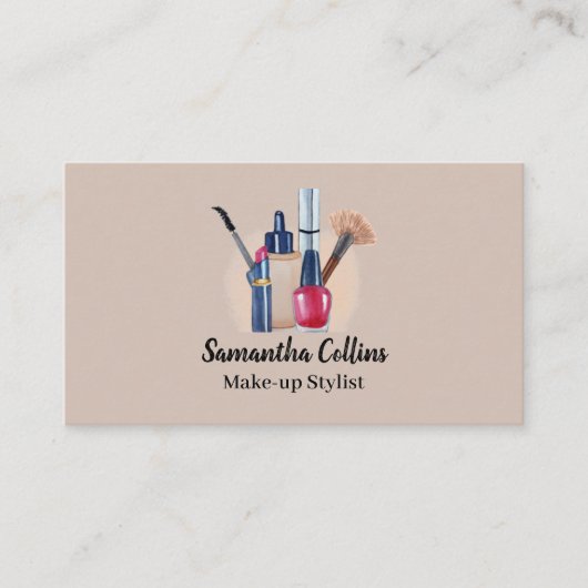 コスメ図解入りの、写真付きのティック、メイクアップスタイリスト 名刺 (正面)
