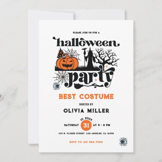 コスメ最高のットレトロハローウィンパーティ招待状 招待状 (正面)